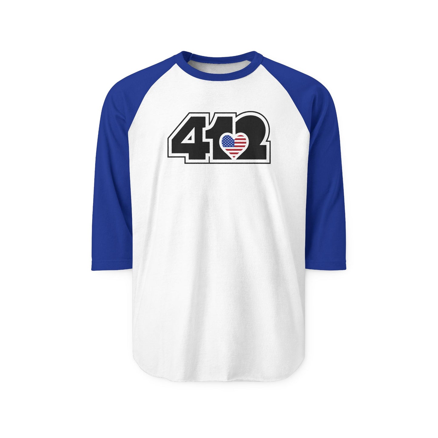 412 Raglan Baseball Tee - Stars & Stripes Heart, Black Logo