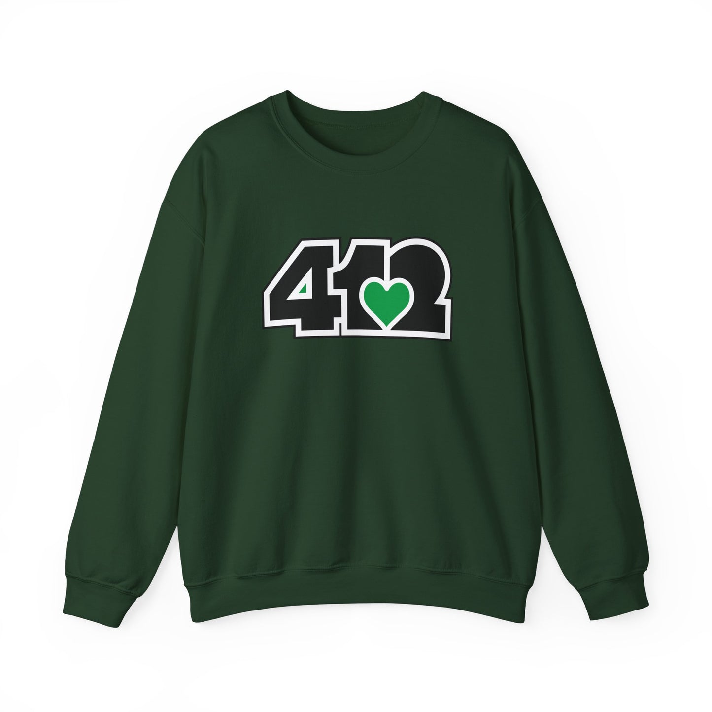 412 Crew Neck Sweatshirt - Green Heart, Black Logo