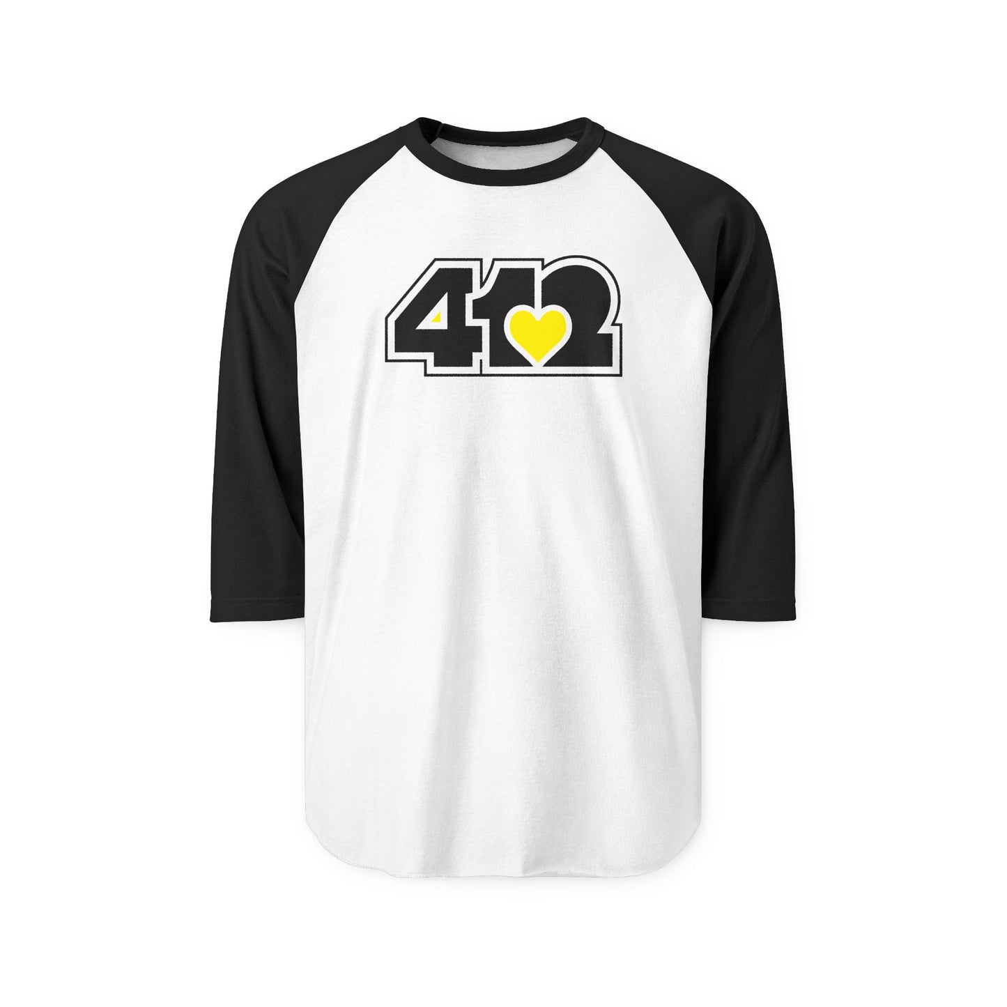 412 Raglan Baseball Tee - Yellow Heart, Black Logo