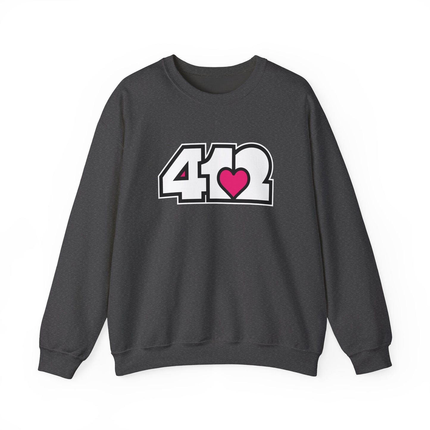 412 Crew Neck Sweatshirt - Pink Heart, White Logo