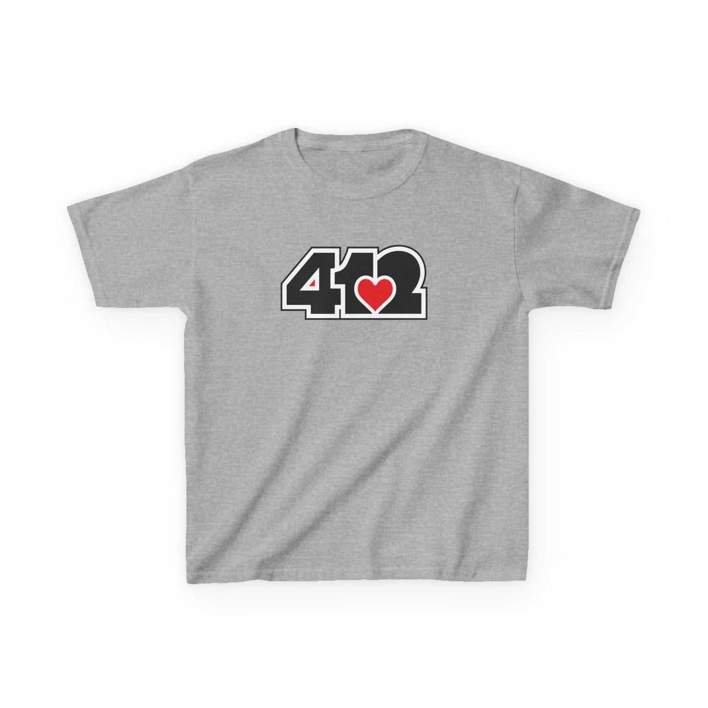 412 Kids Cotton Tee - Red Heart, Black Logo