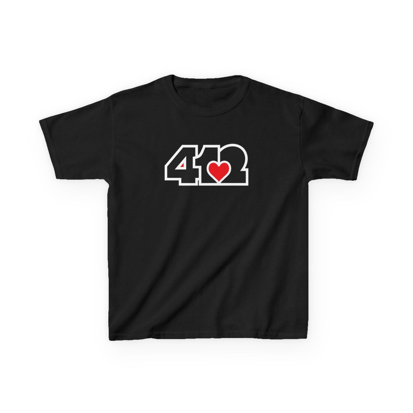 412 Kids Cotton Tee - Red Heart, Black Logo