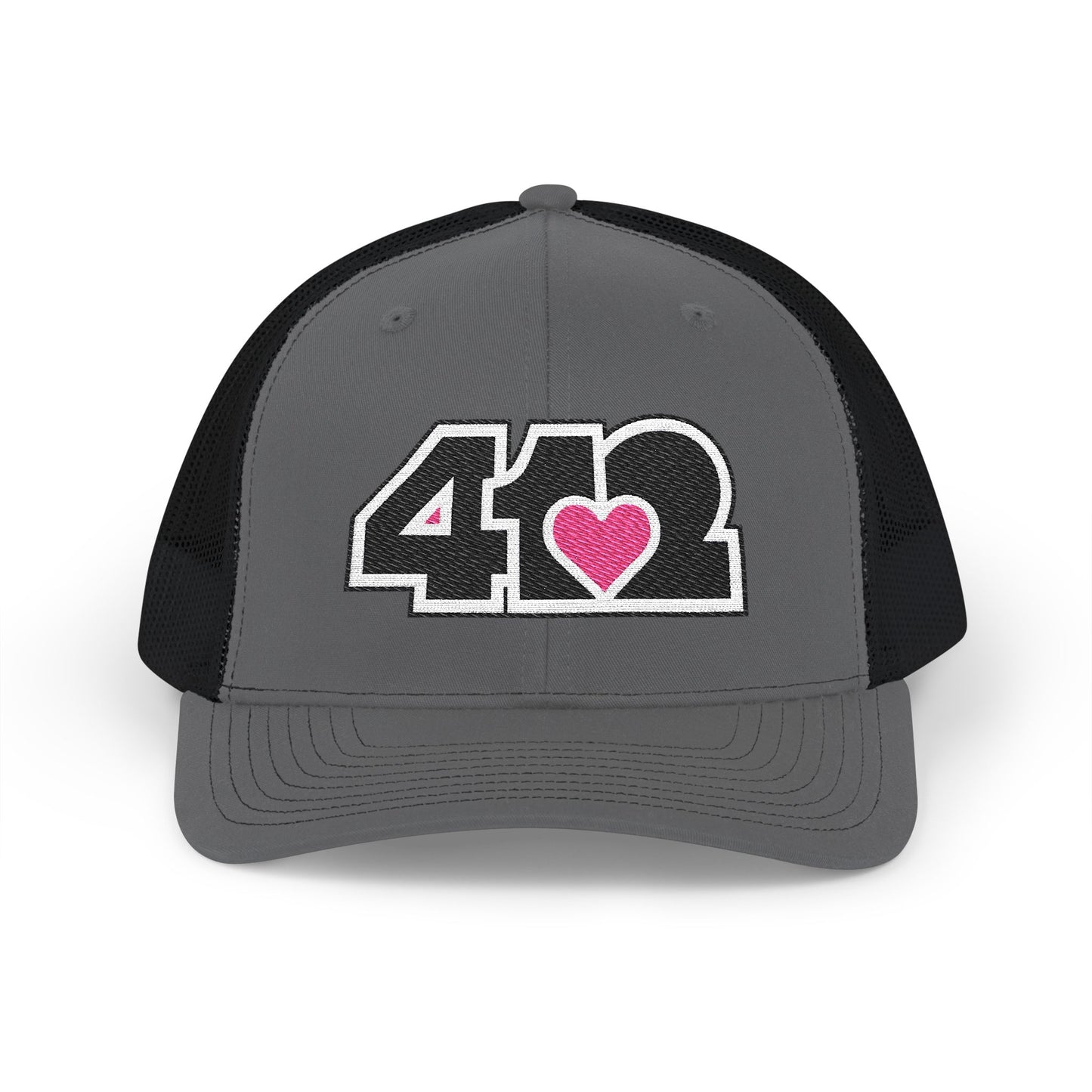 412 Snapback Crown – Embroidered Pink Heart, Black Logo