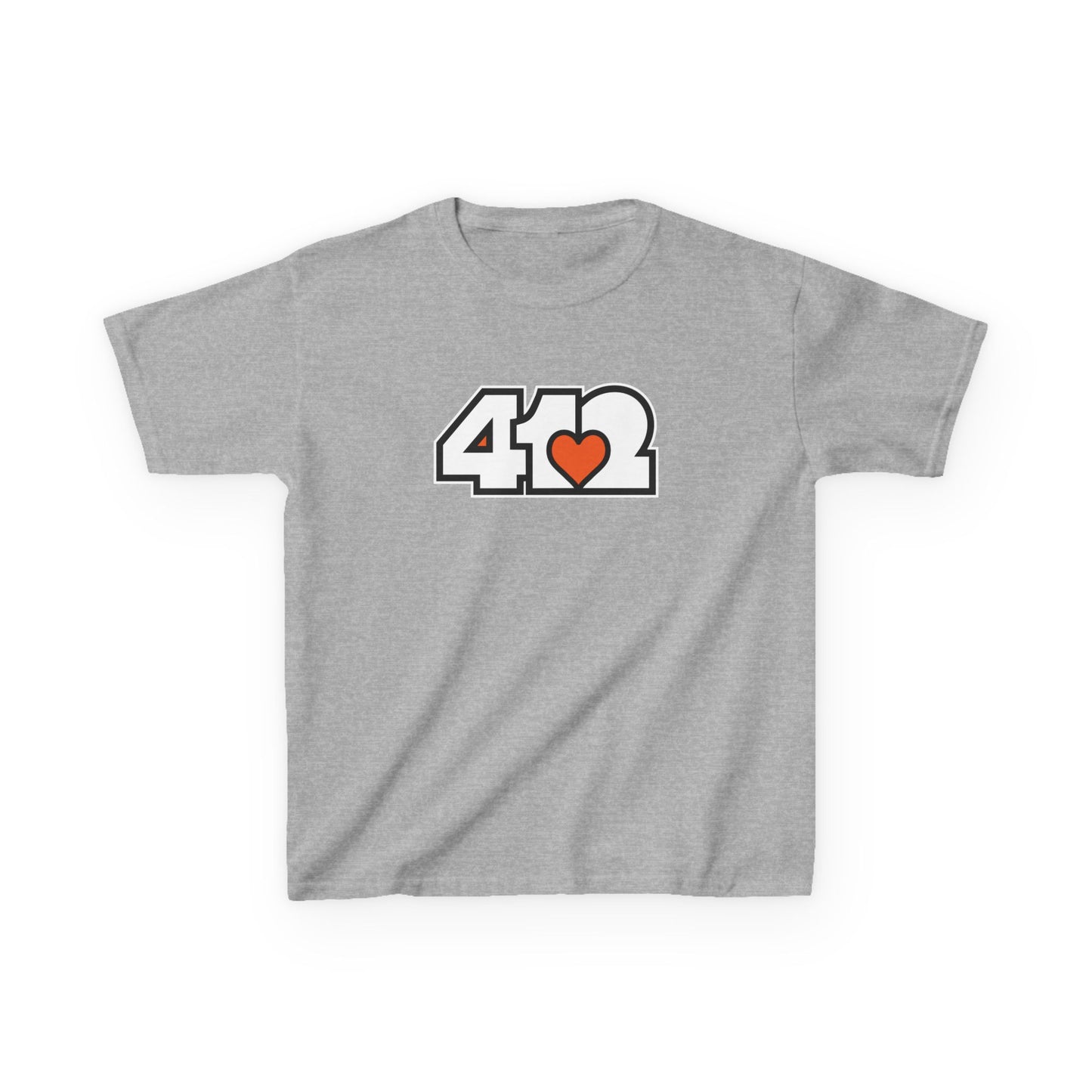 412 Kids Cotton Tee - Orange Heart, White Logo