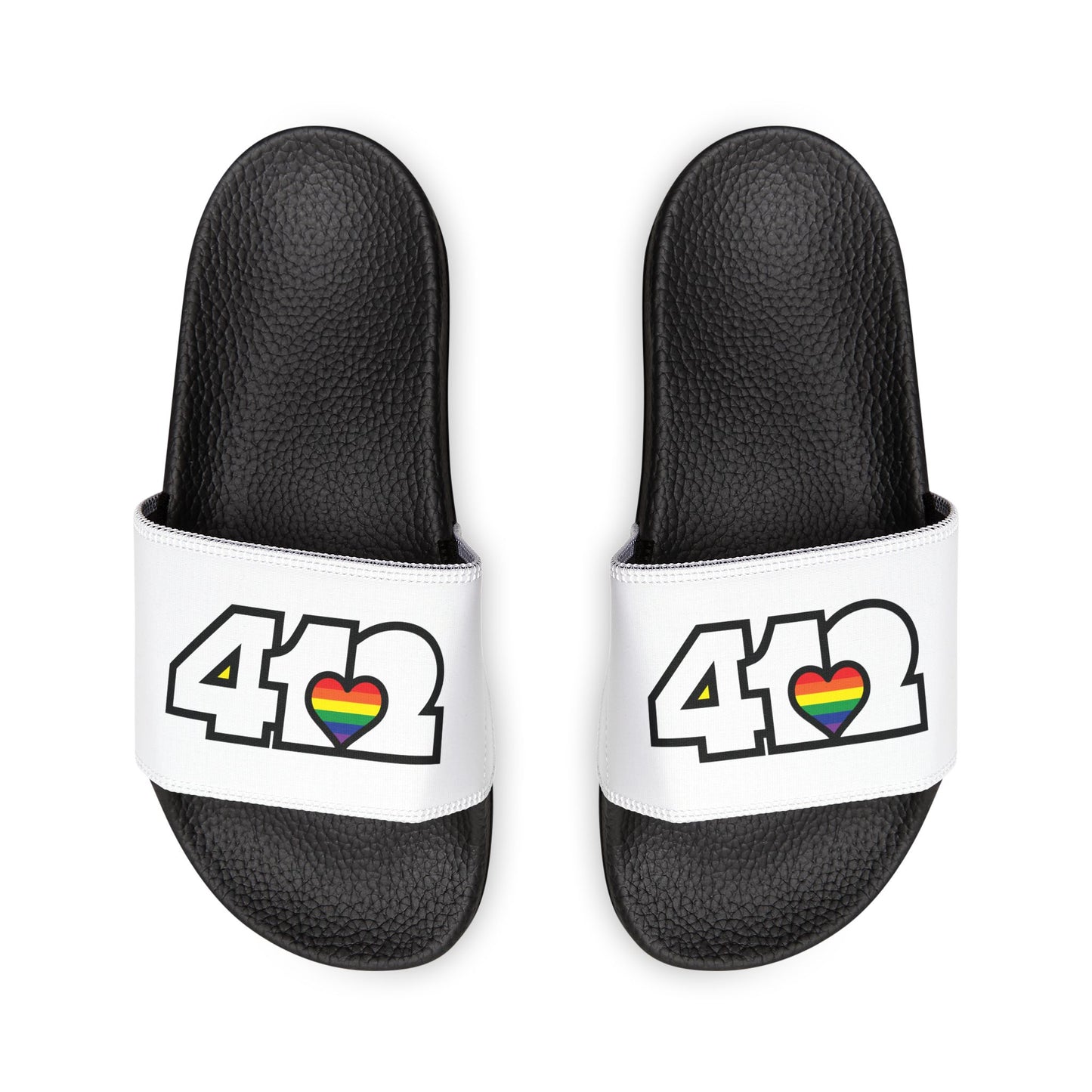 412 Men's Slides - Rainbow Heart, White Logo