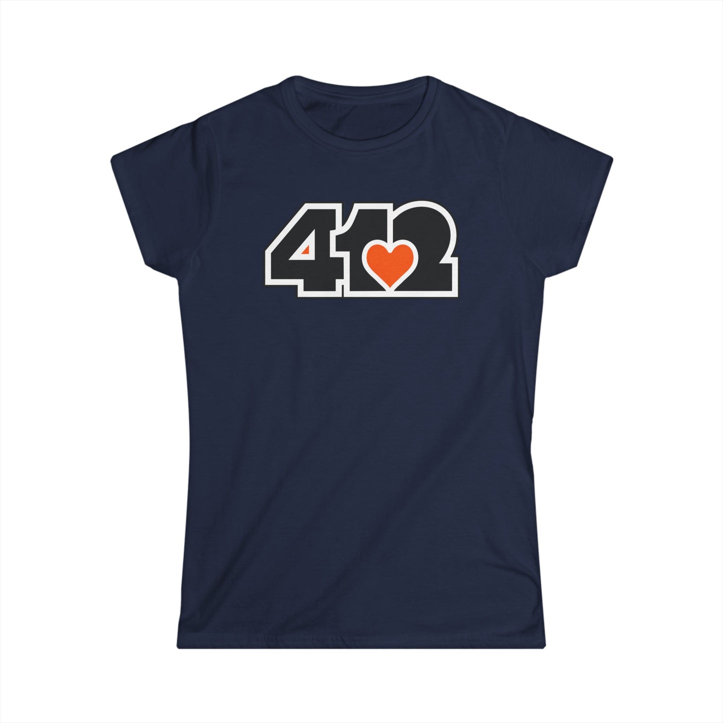 412 Women's Softstyle Tee - Orange Heart, Black Logo