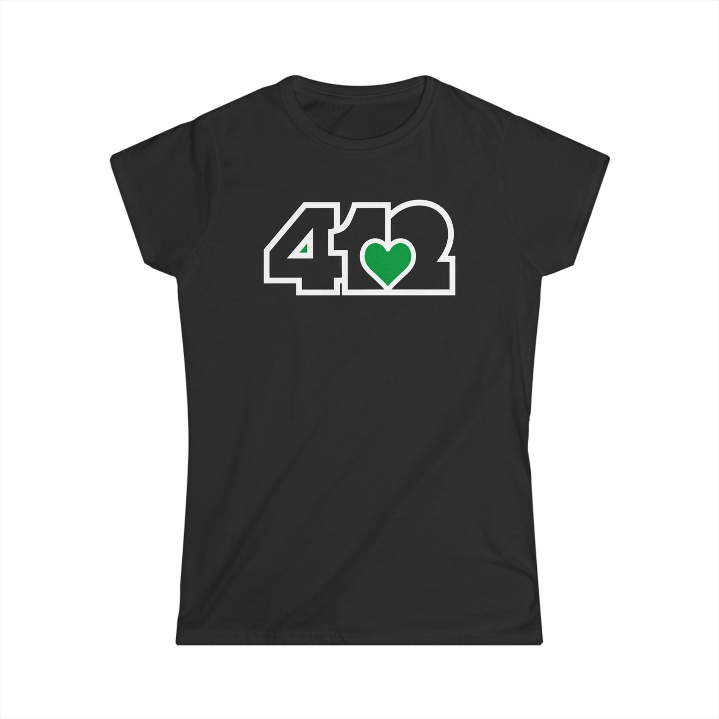 412 Women's Softstyle Tee - Green Heart, Black Logo