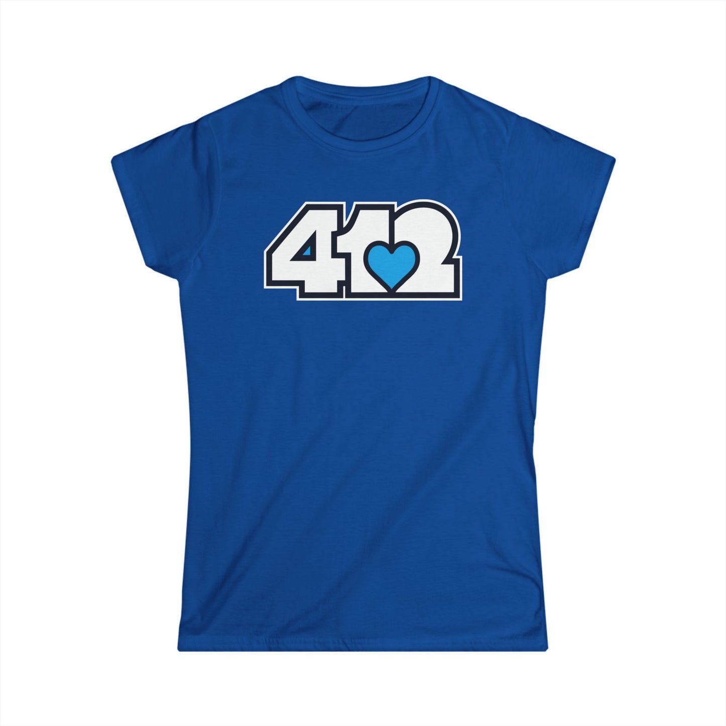 412 Women's Softstyle Tee - Blue Heart, White Logo