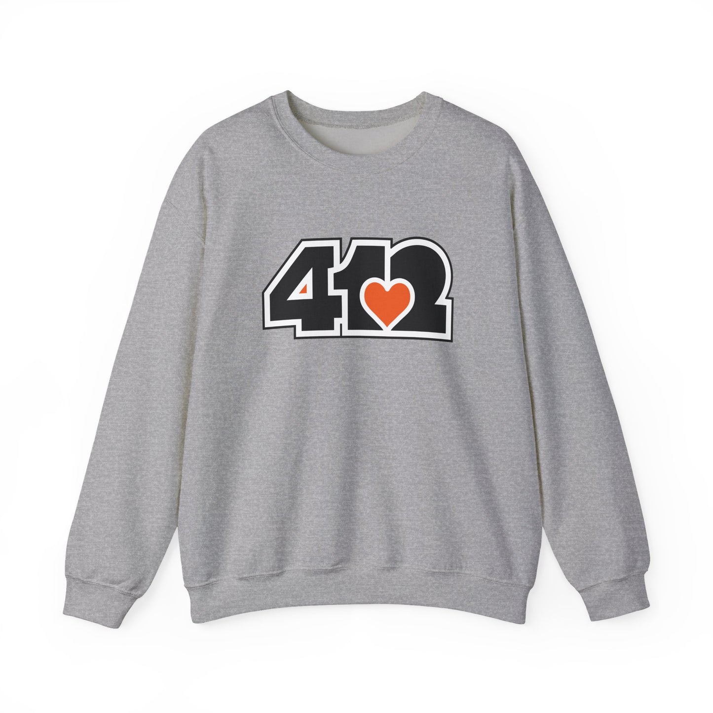 412 Crew Neck Sweatshirt - Orange Heart, Black Logo