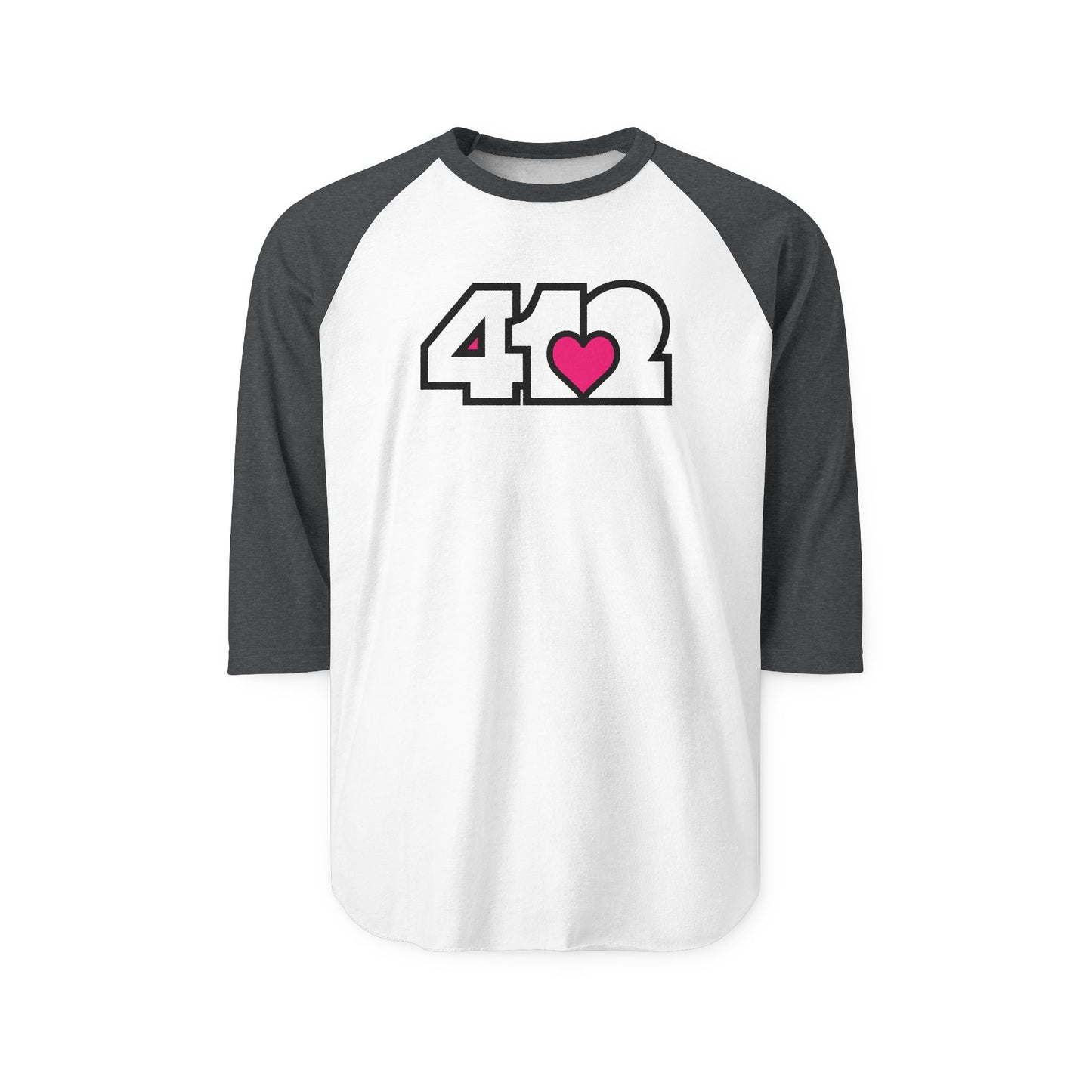 412 Raglan Baseball Tee - Pink Heart, White Logo