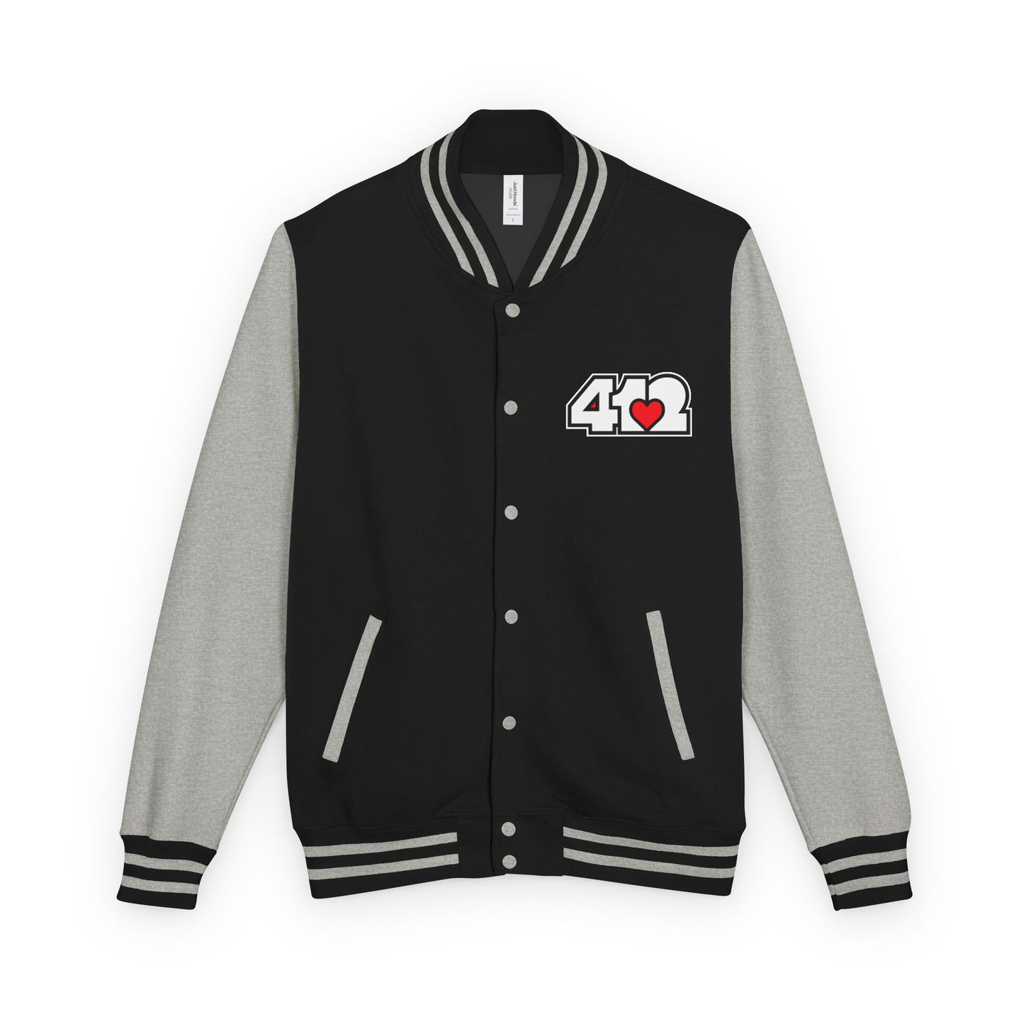 412 Embroidered Letterman Jacket - Red Heart, White Logo