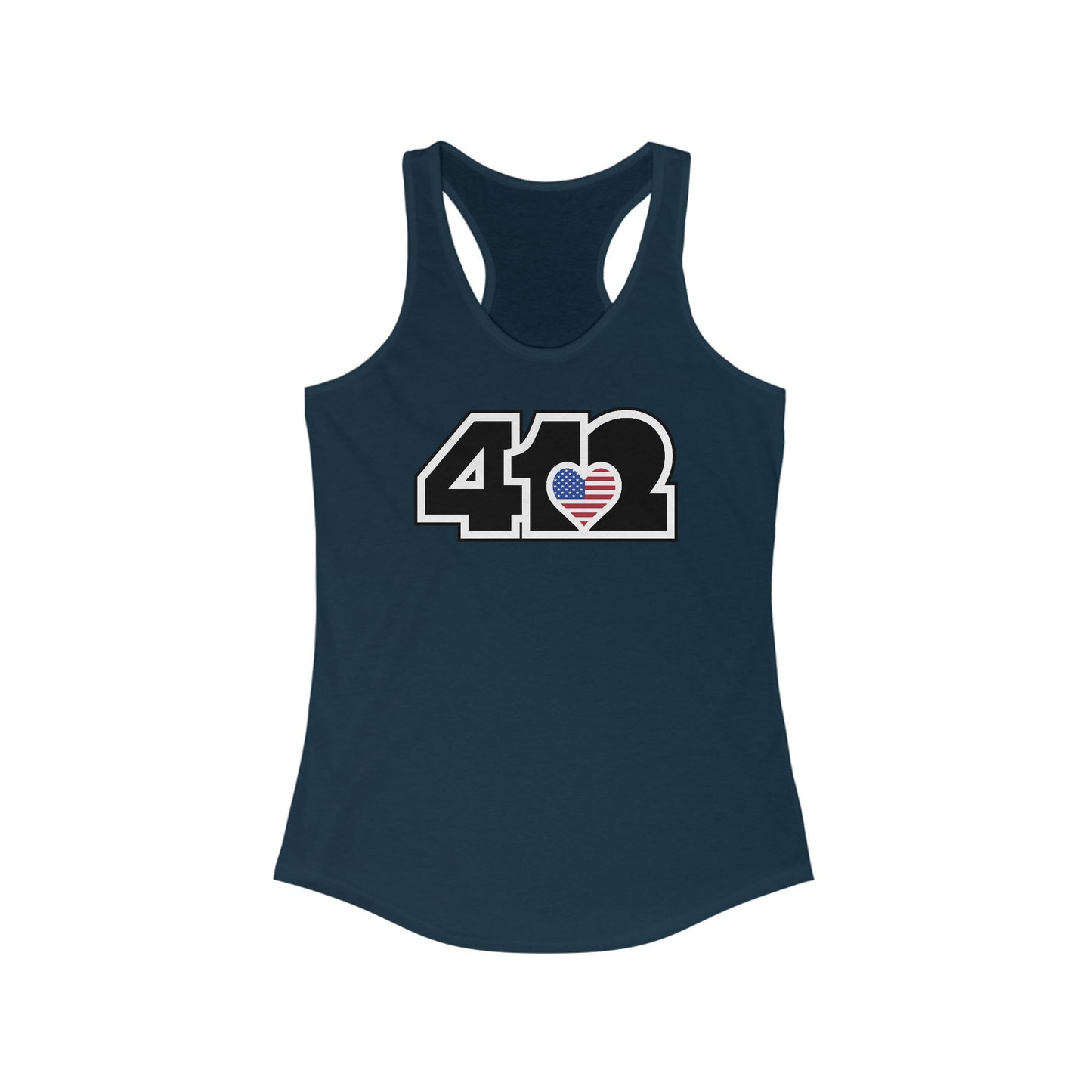 412 Women's Racerback Tank Top - Stars & Stripes Heart, Black Logo