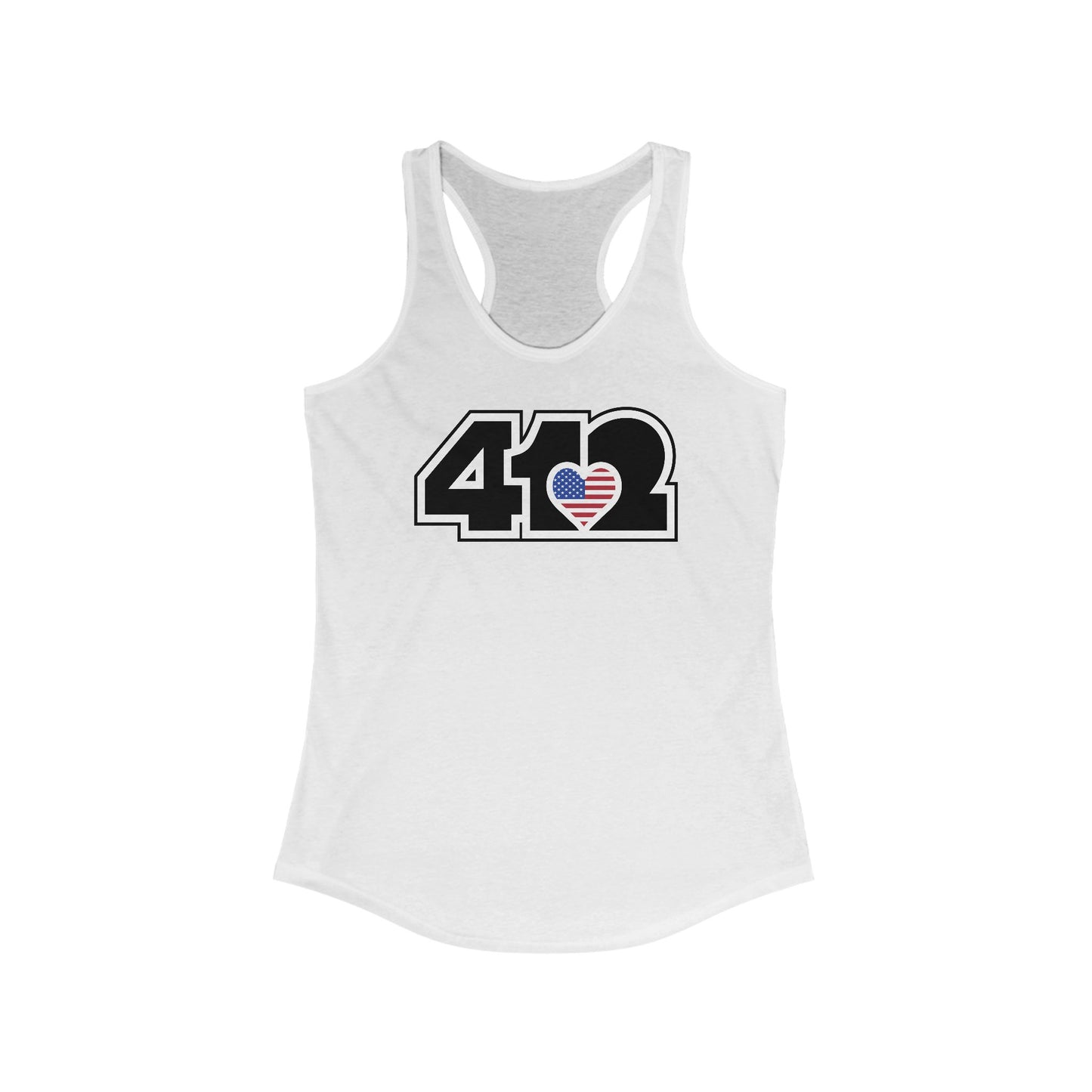 412 Women's Racerback Tank Top - Stars & Stripes Heart, Black Logo