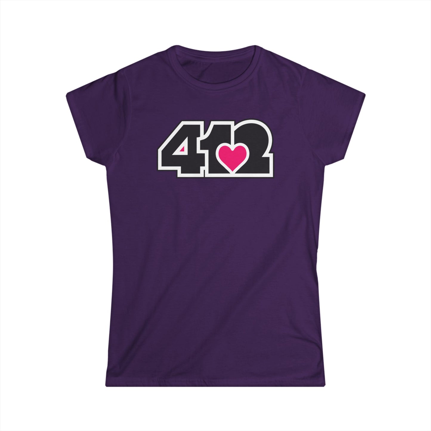 412 Women's Softstyle Tee - Pink Heart, Black Logo