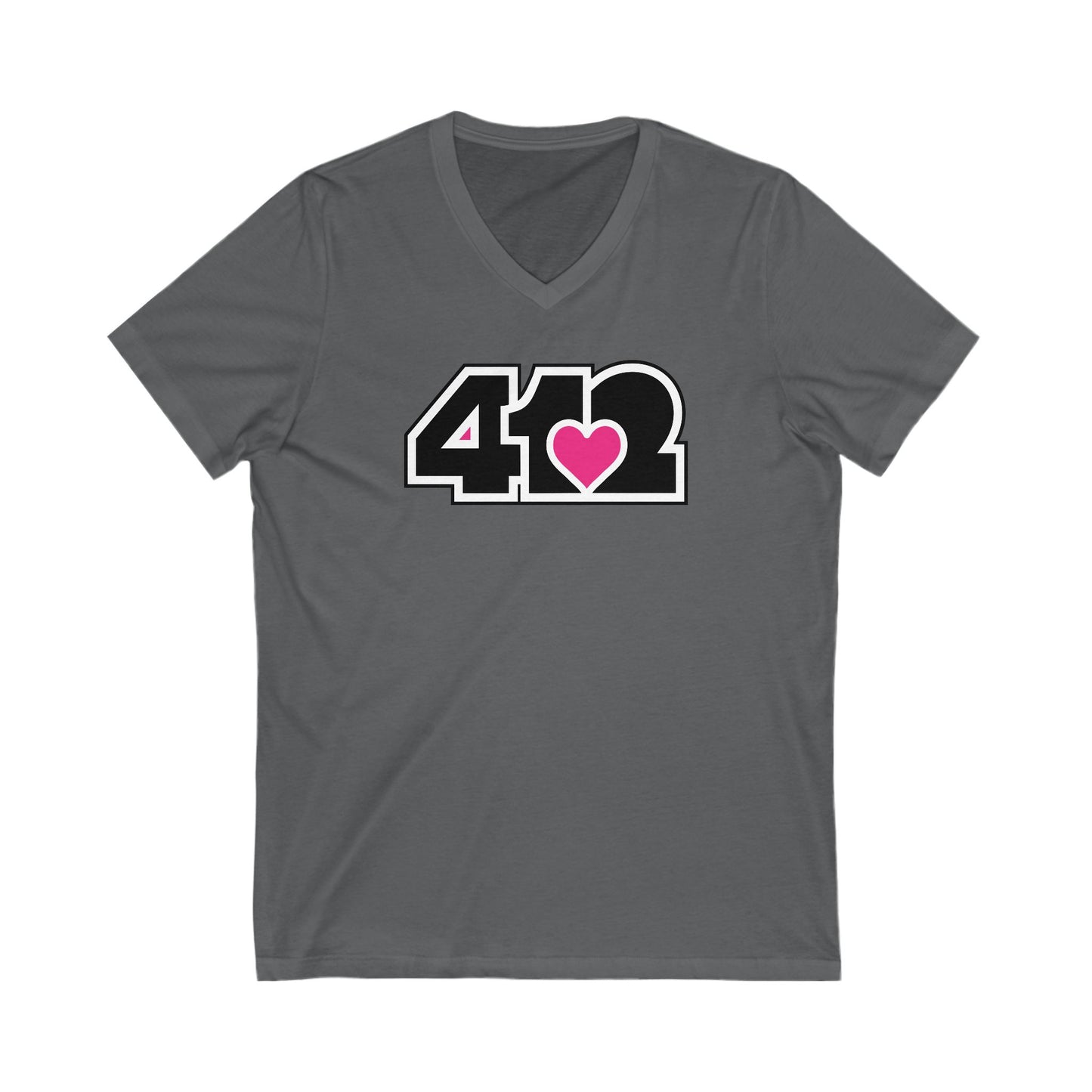 412 Women's V-Neck - Pink Heart, Black Logo
