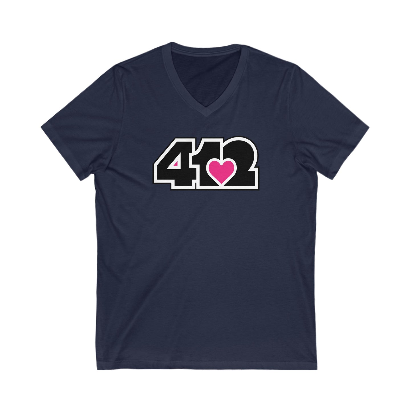412 Women's V-Neck - Pink Heart, Black Logo