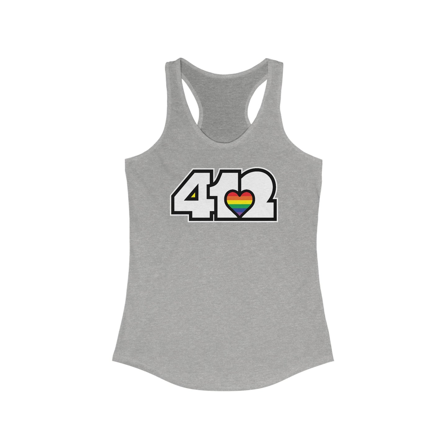 412 Women's Racerback Tank Top - Rainbow Heart, White Logo