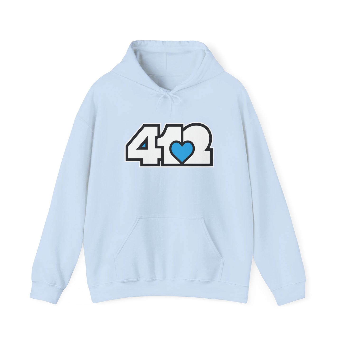 412 Classic Fit Adult Hoodie - Blue Heart, White Logo