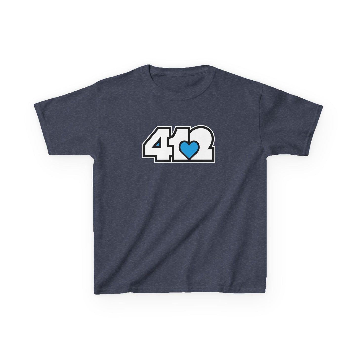 412 Kids Cotton Tee - Blue Heart, White Logo