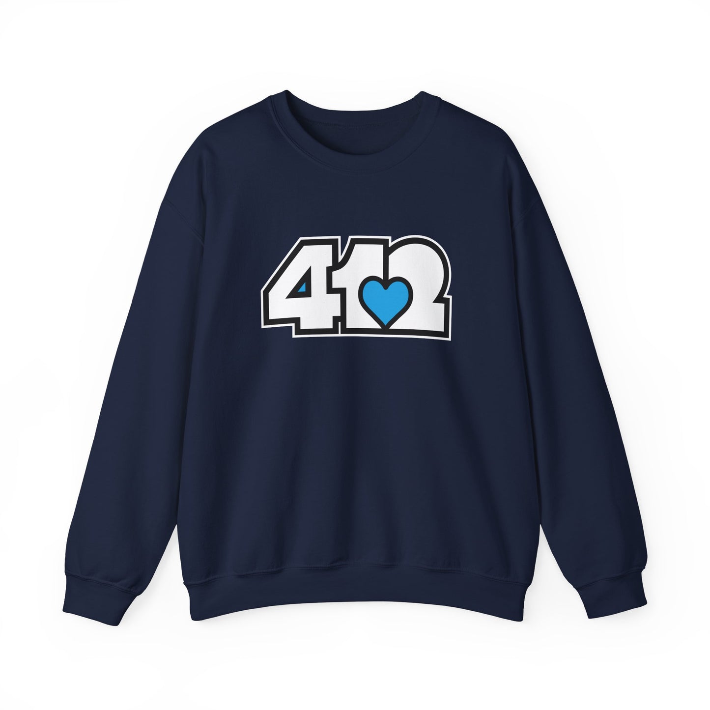 412 Crew Neck Sweatshirt - Blue Heart, White Logo