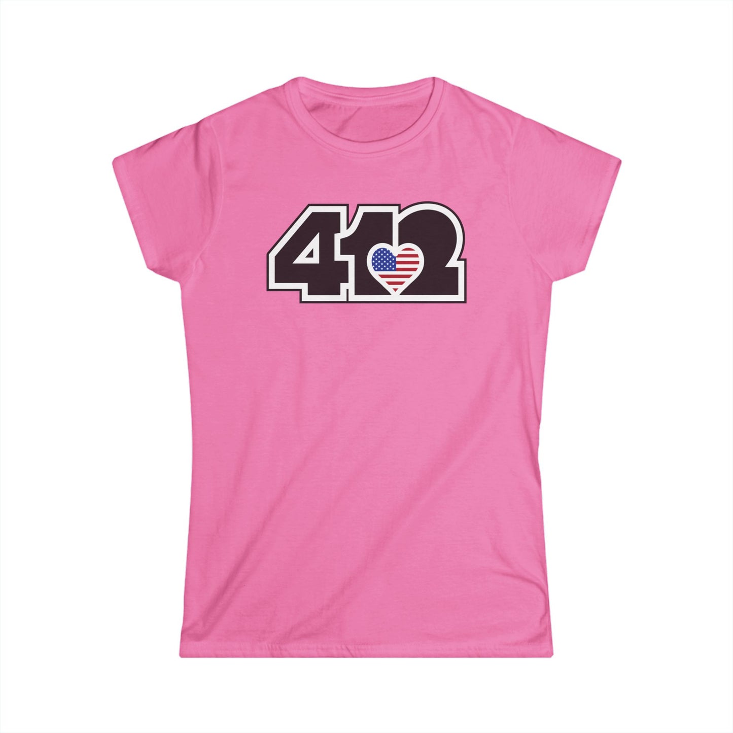 412 Women's Softstyle Tee - Stars & Stripes Heart, Black Logo