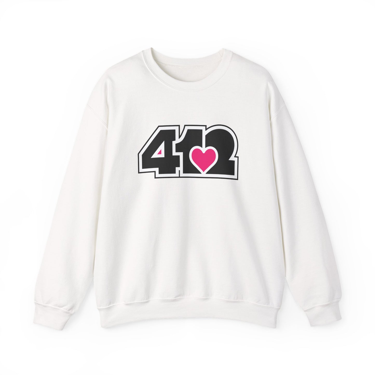 412 Crew Neck Sweatshirt - Pink Heart, Black Logo