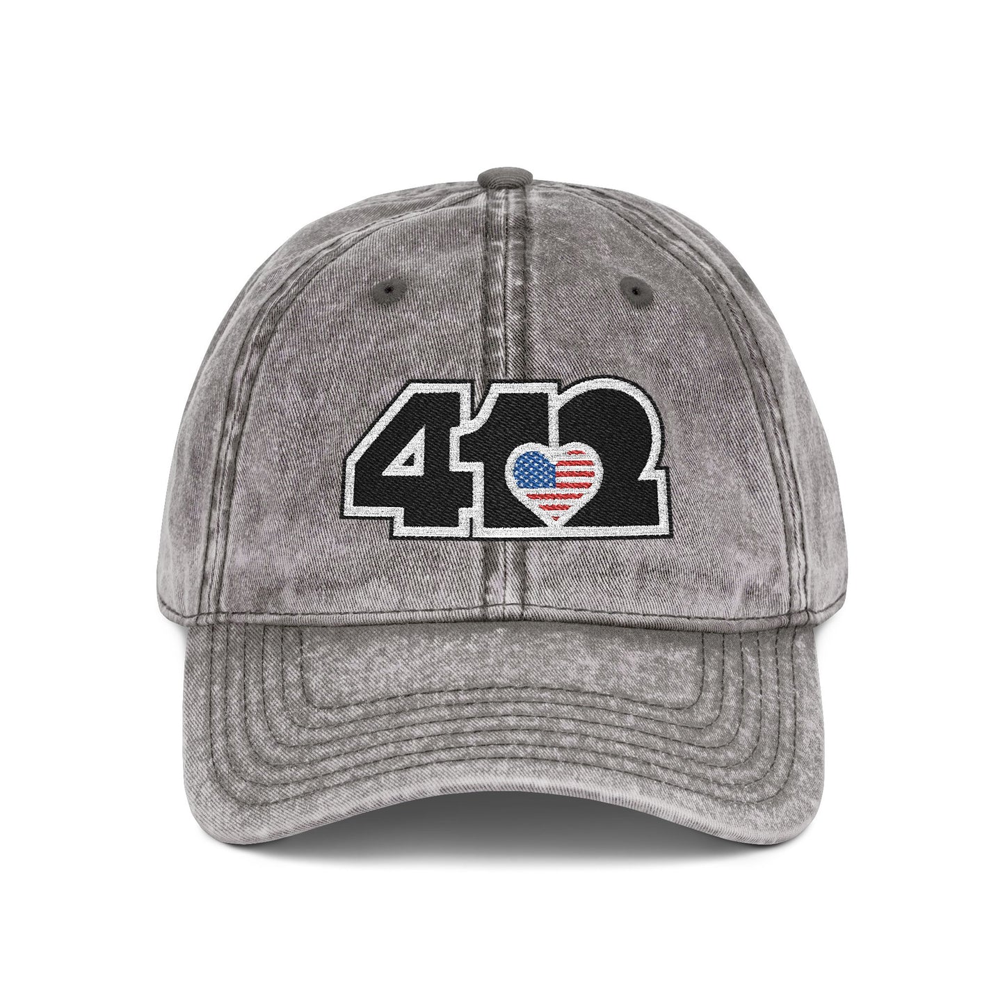 412 Vintage Crown – Embroidered Stars & Stripes Heart, Black Logo
