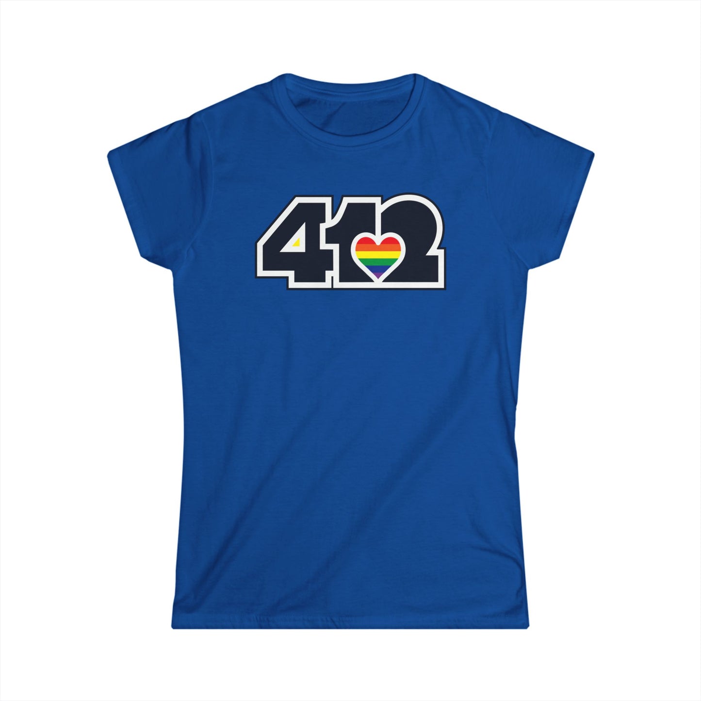 412 Women's Softstyle Tee - Rainbow Heart, Black Logo