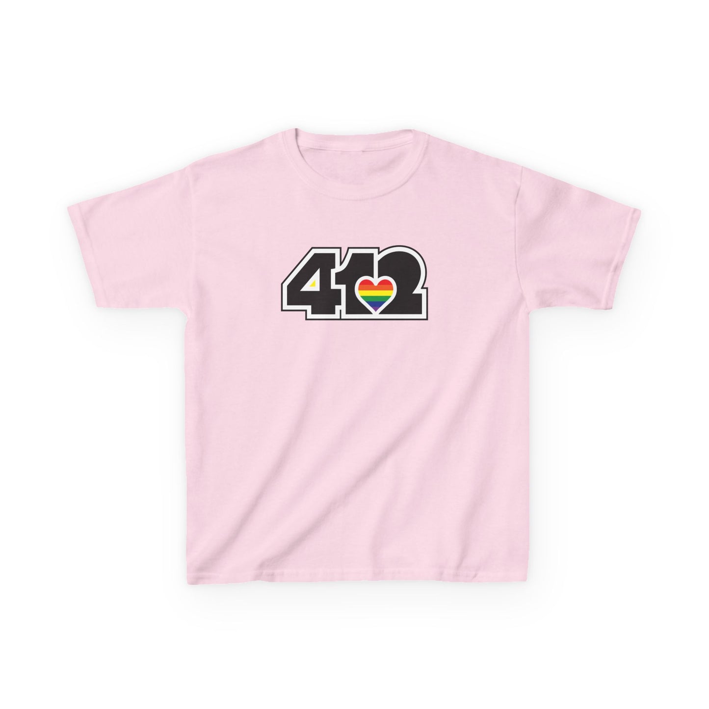 412 Kids Cotton Tee - Rainbow Heart, Black Logo