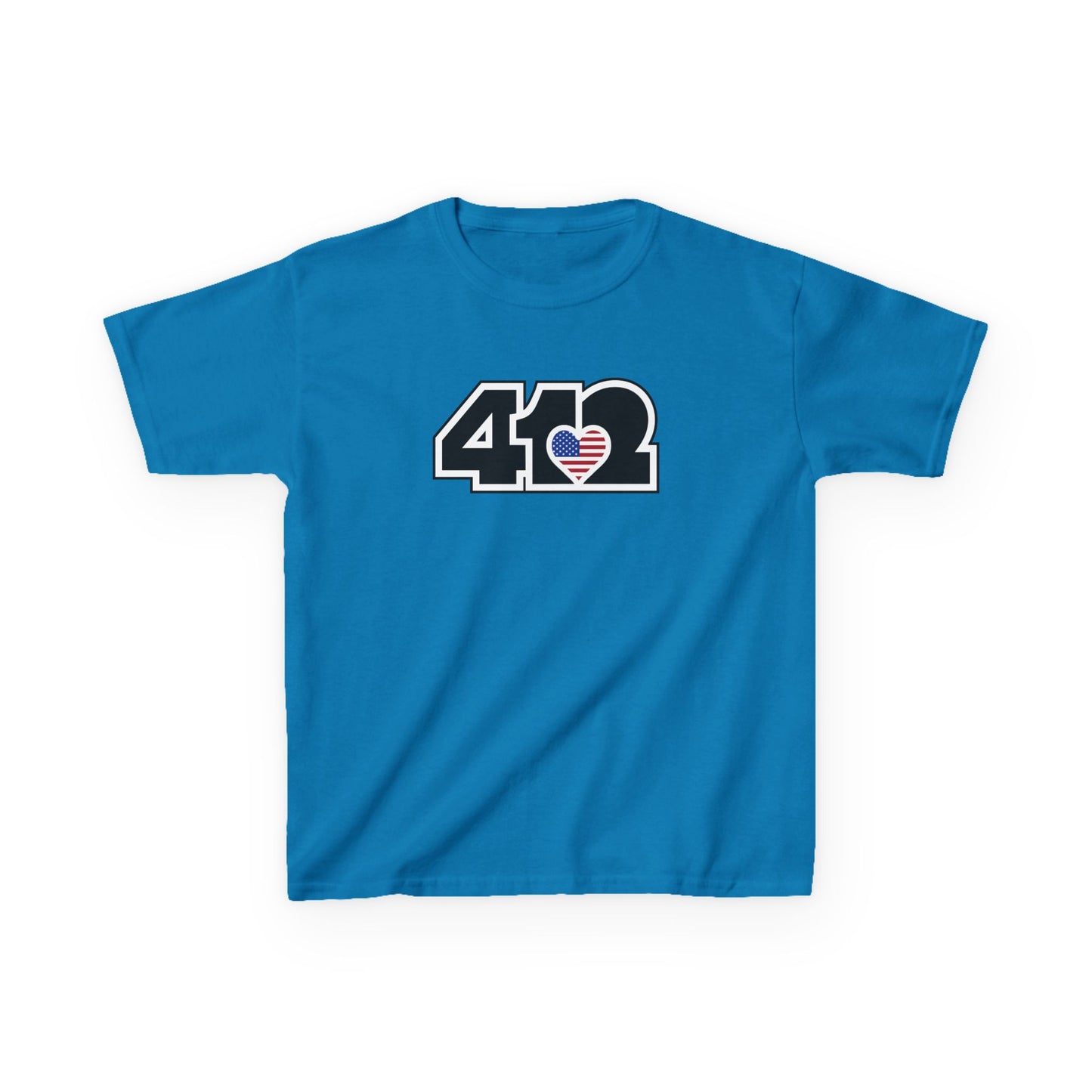 412 Kids Cotton Tee - Stars & Stripes Heart, Black Logo