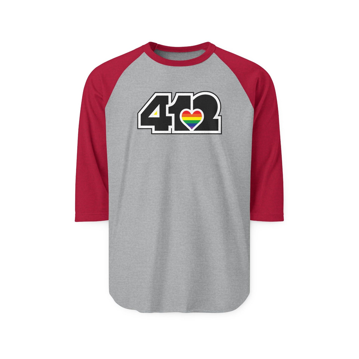 412 Raglan Baseball Tee - Rainbow Heart, Black Logo