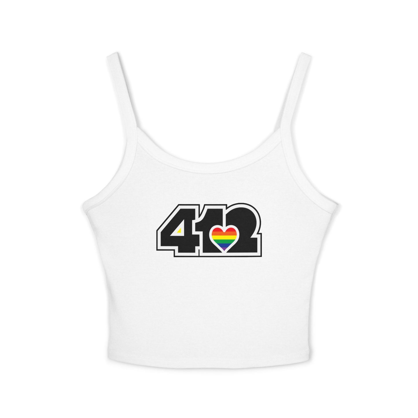 412 Women’s Camisole – Rainbow Heart, Black Logo