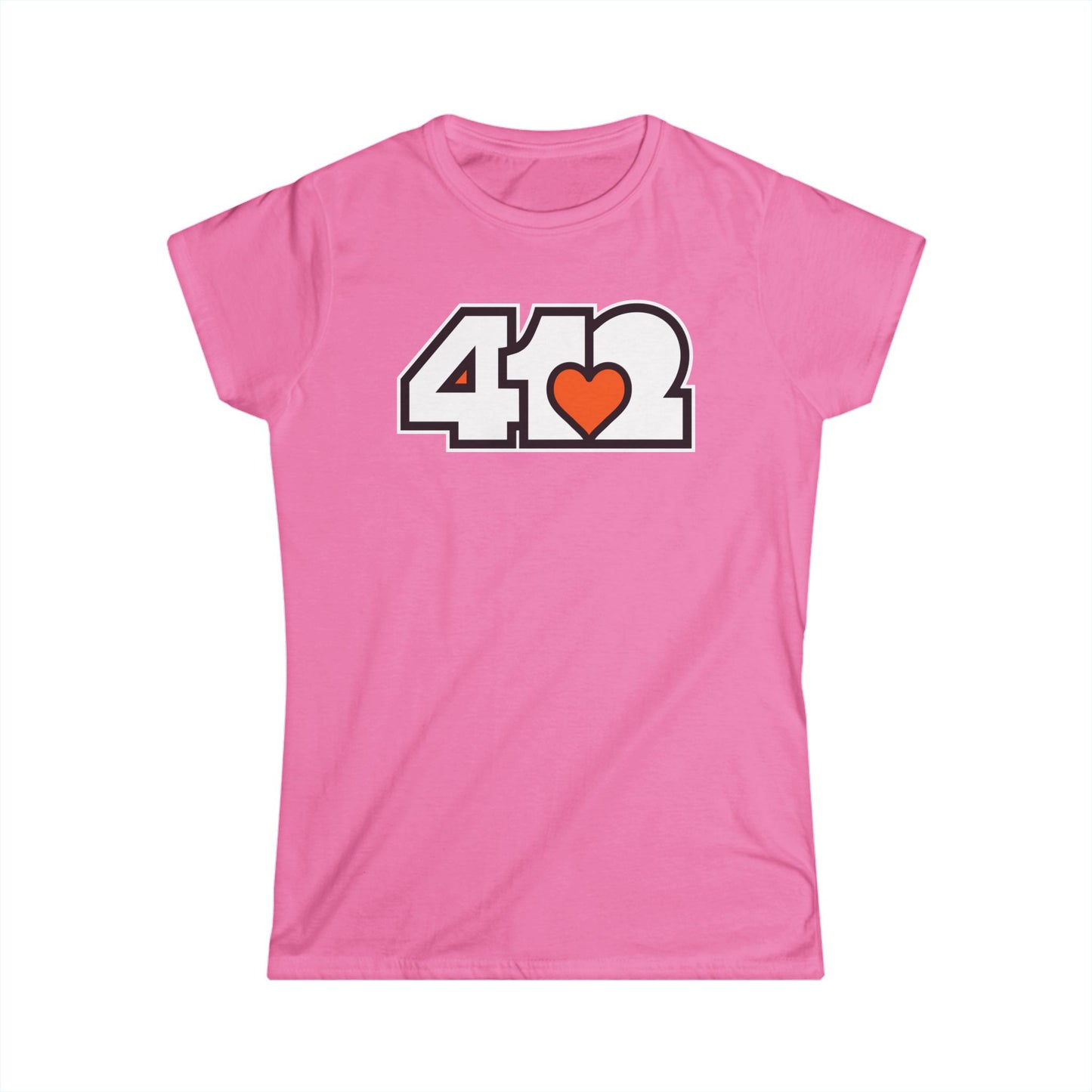 412 Women's Softstyle Tee - Orange Heart, White Logo
