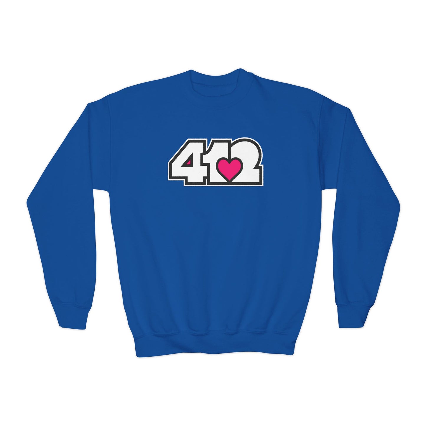 412 Crew Neck Youth Sweatshirt - Pink Heart, White Logo