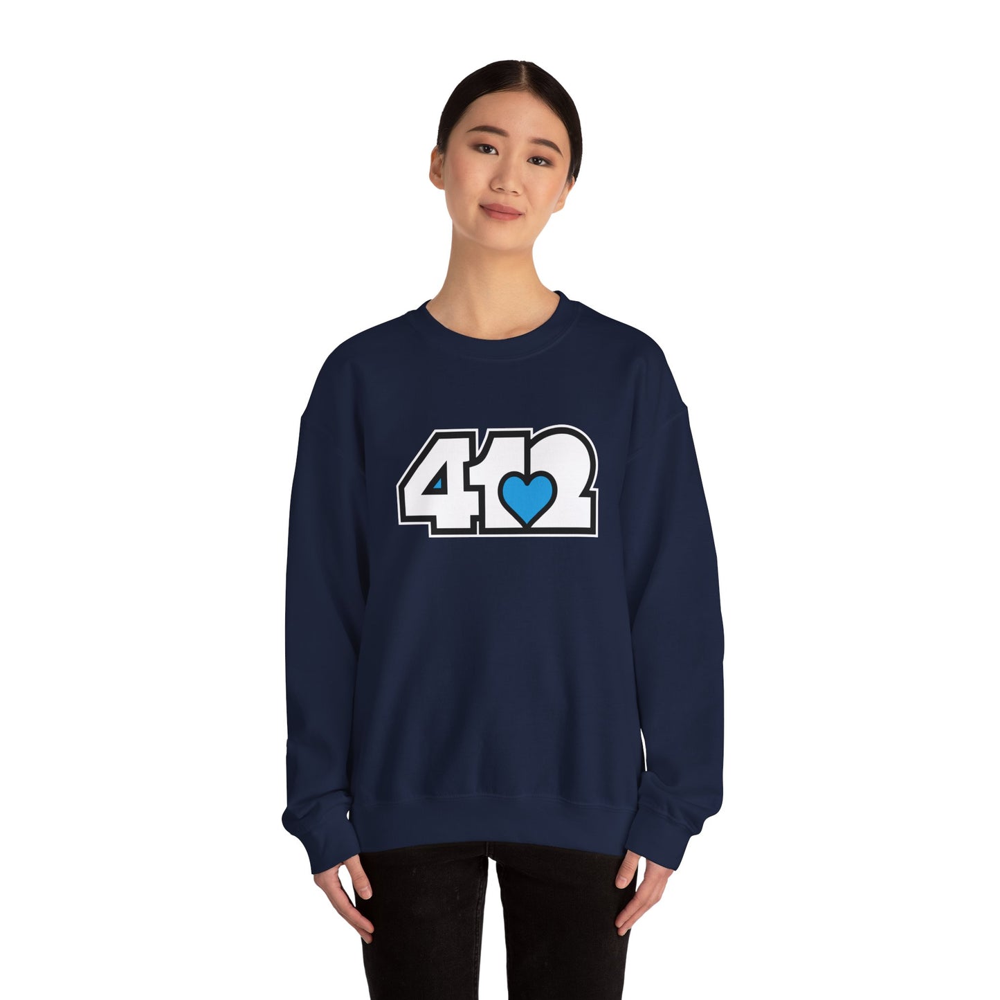 412 Crew Neck Sweatshirt - Blue Heart, White Logo