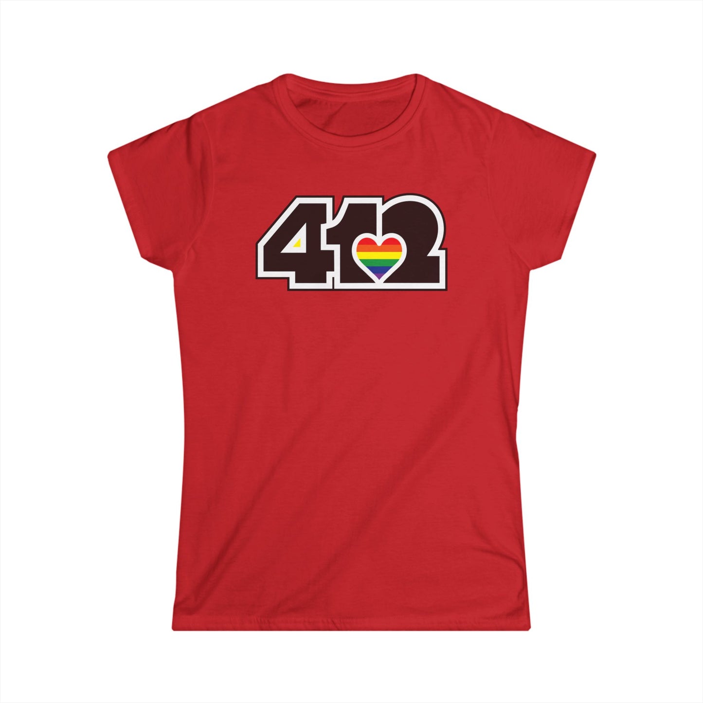 412 Women's Softstyle Tee - Rainbow Heart, Black Logo