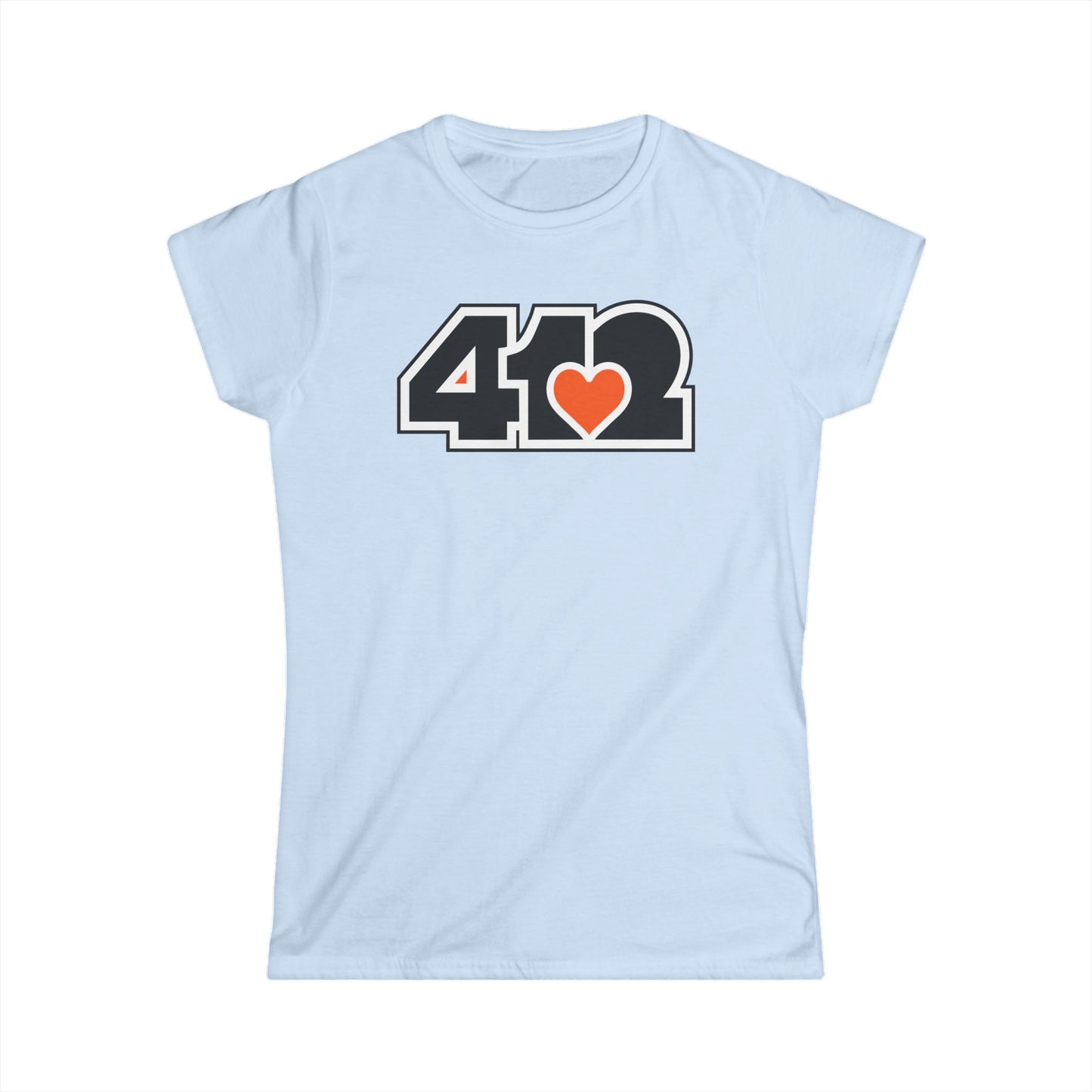 412 Women's Softstyle Tee - Orange Heart, Black Logo