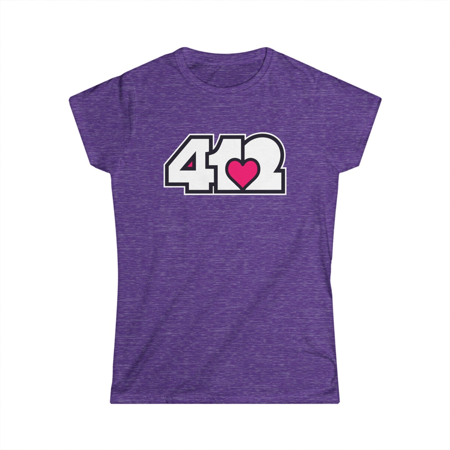 412 Women's Softstyle Tee - Pink Heart, White Logo