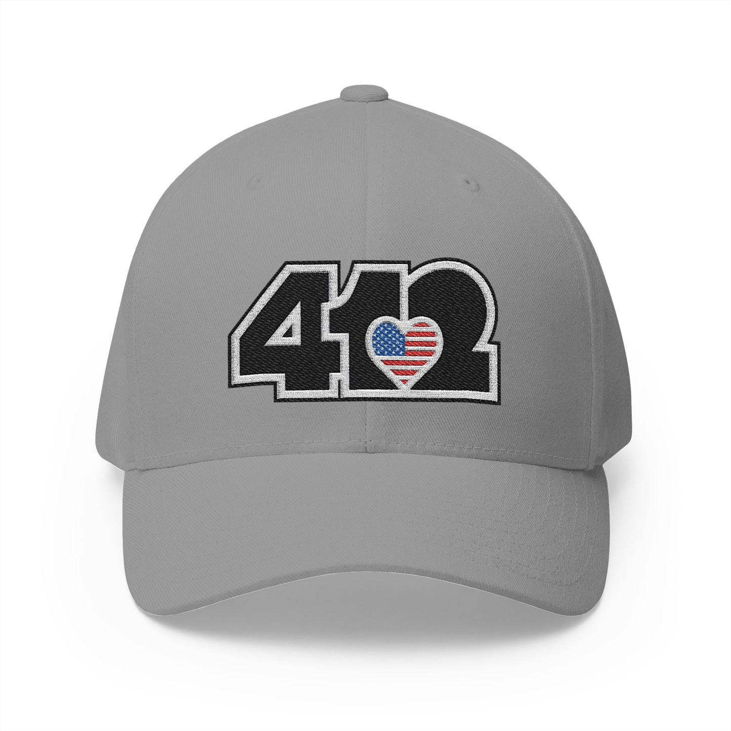 412 Stretch Fit Crown - Embroidered Stars & Stripes Heart, Black Logo