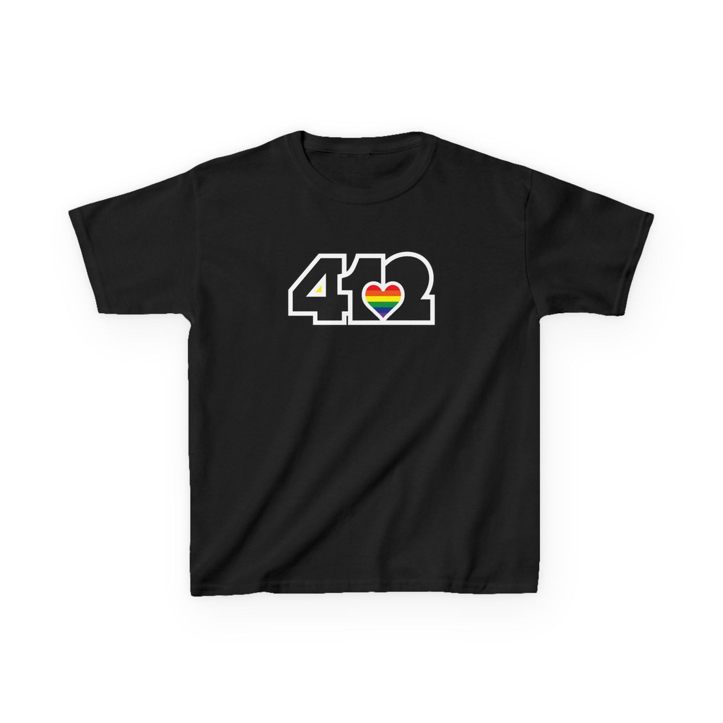 412 Kids Cotton Tee - Rainbow Heart, Black Logo