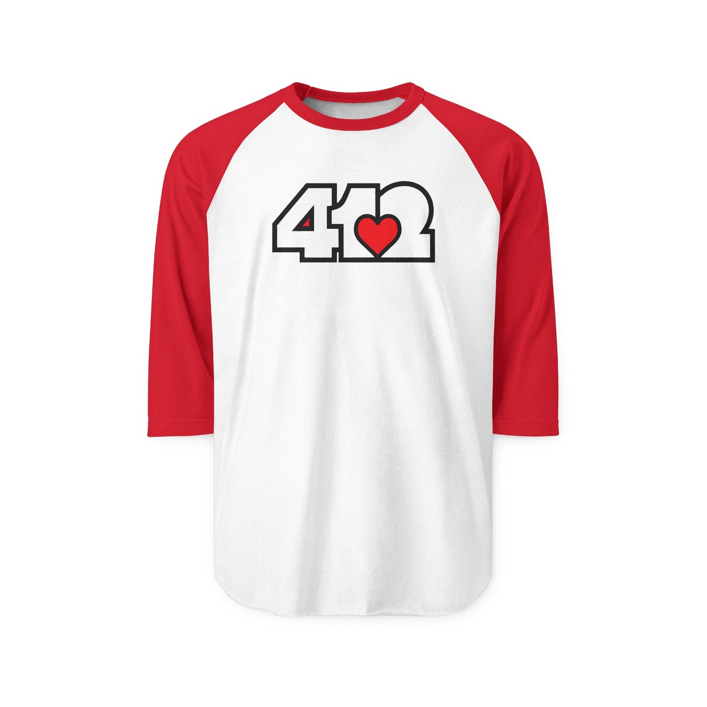 412 Raglan Baseball Tee - Red Heart, White Logo