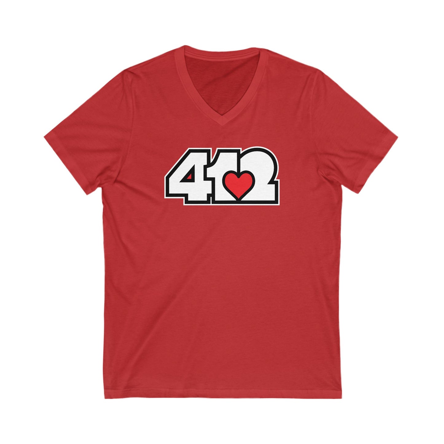 412 Women's V-Neck - Red Heart, White Logo