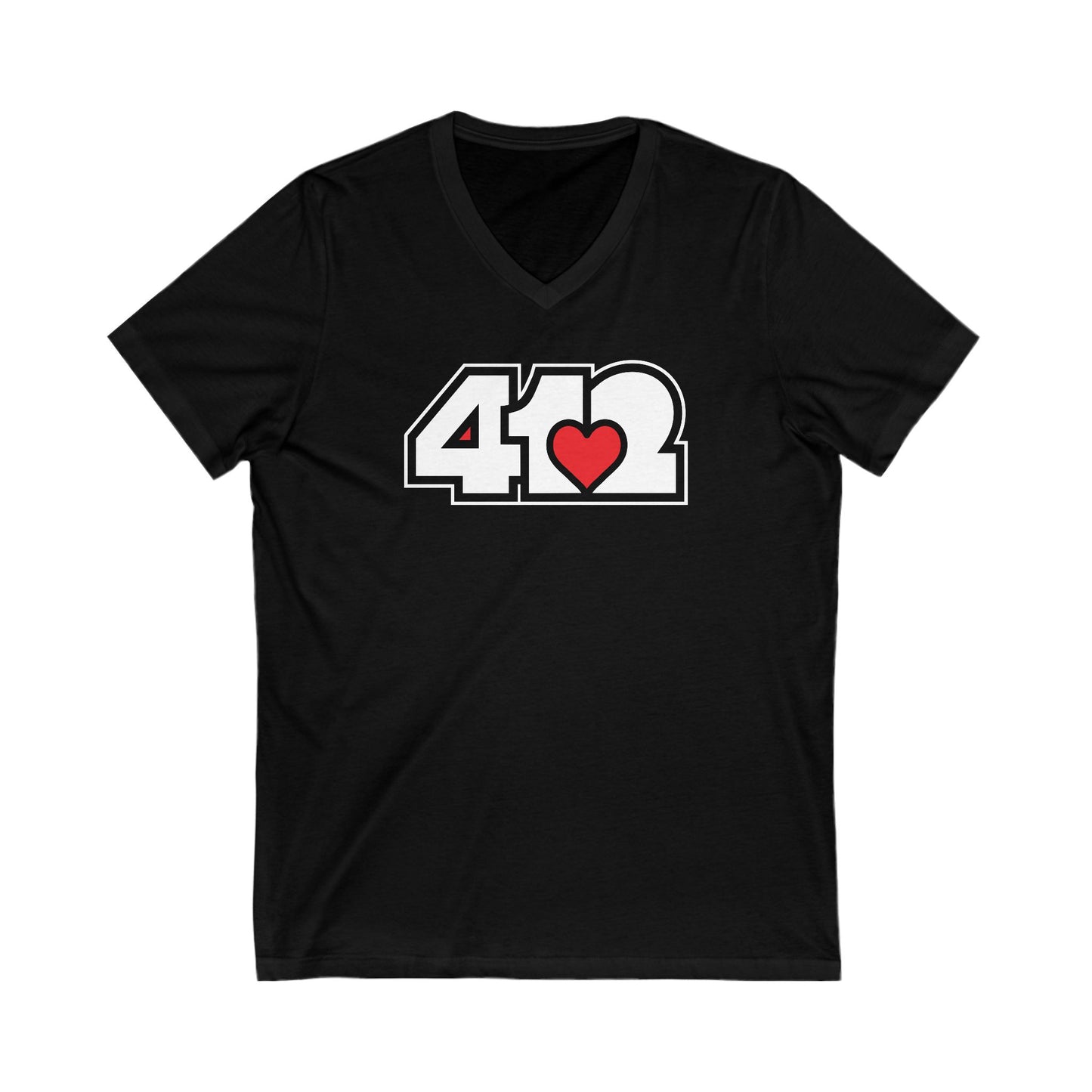 412 Women's V-Neck - Red Heart, White Logo