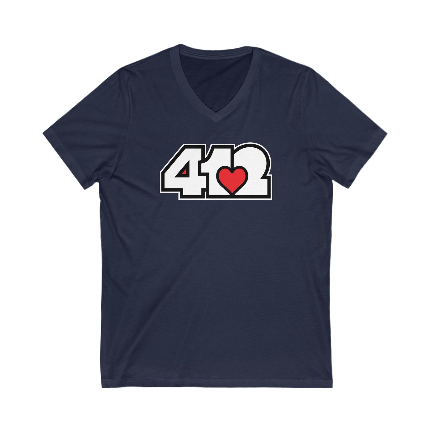 412 Women's V-Neck - Red Heart, White Logo