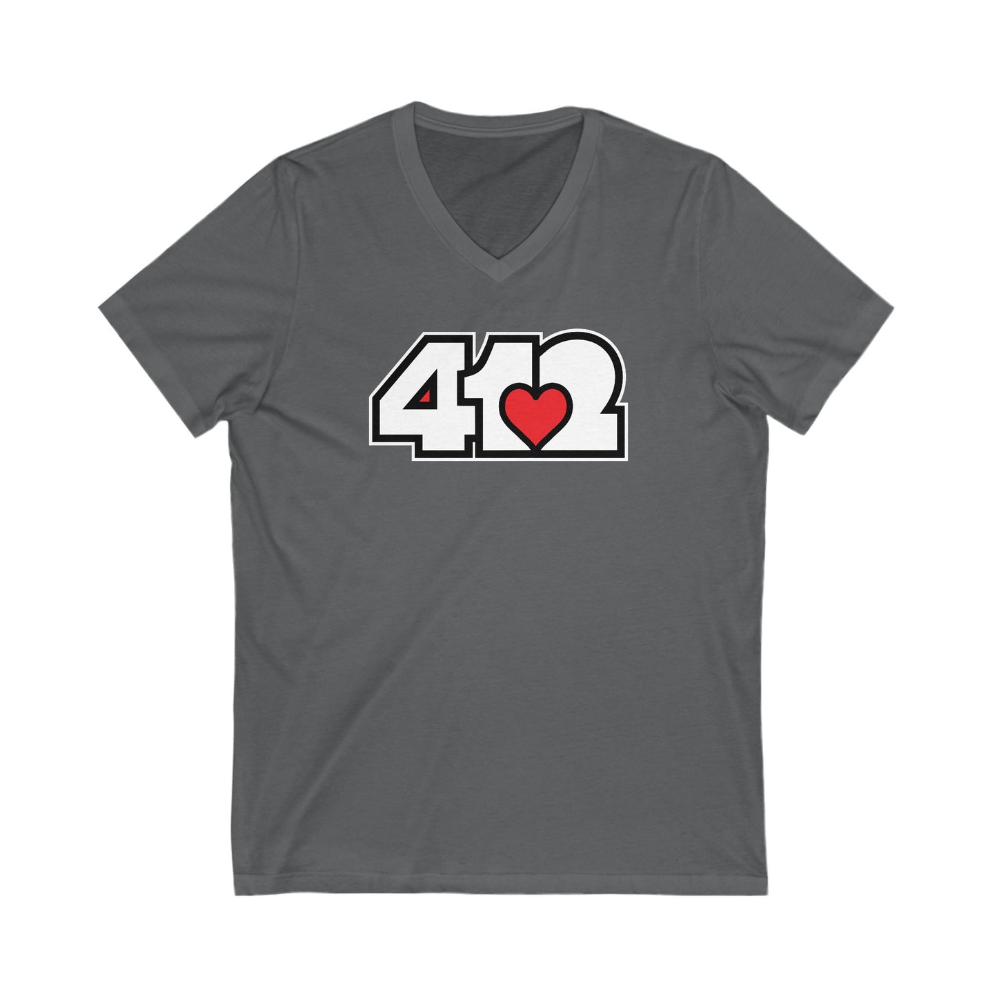 412 Women's V-Neck - Red Heart, White Logo