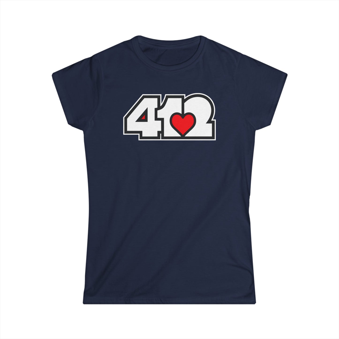 412 Women's Softstyle Tee - Red Heart, White Logo