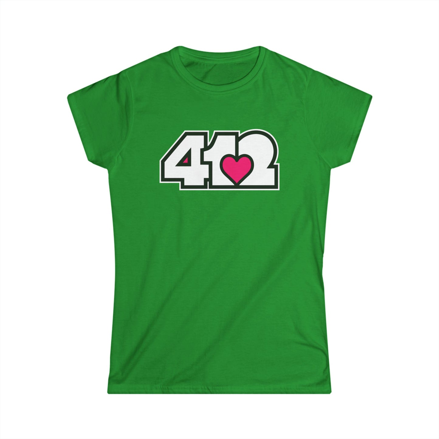 412 Women's Softstyle Tee - Pink Heart, White Logo