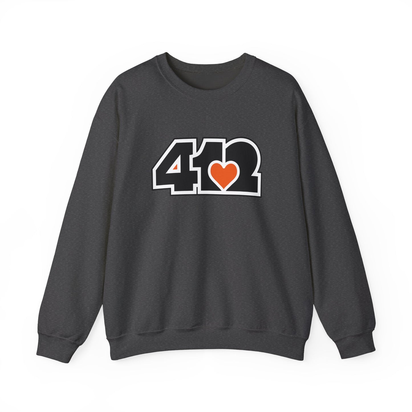412 Crew Neck Sweatshirt - Orange Heart, Black Logo