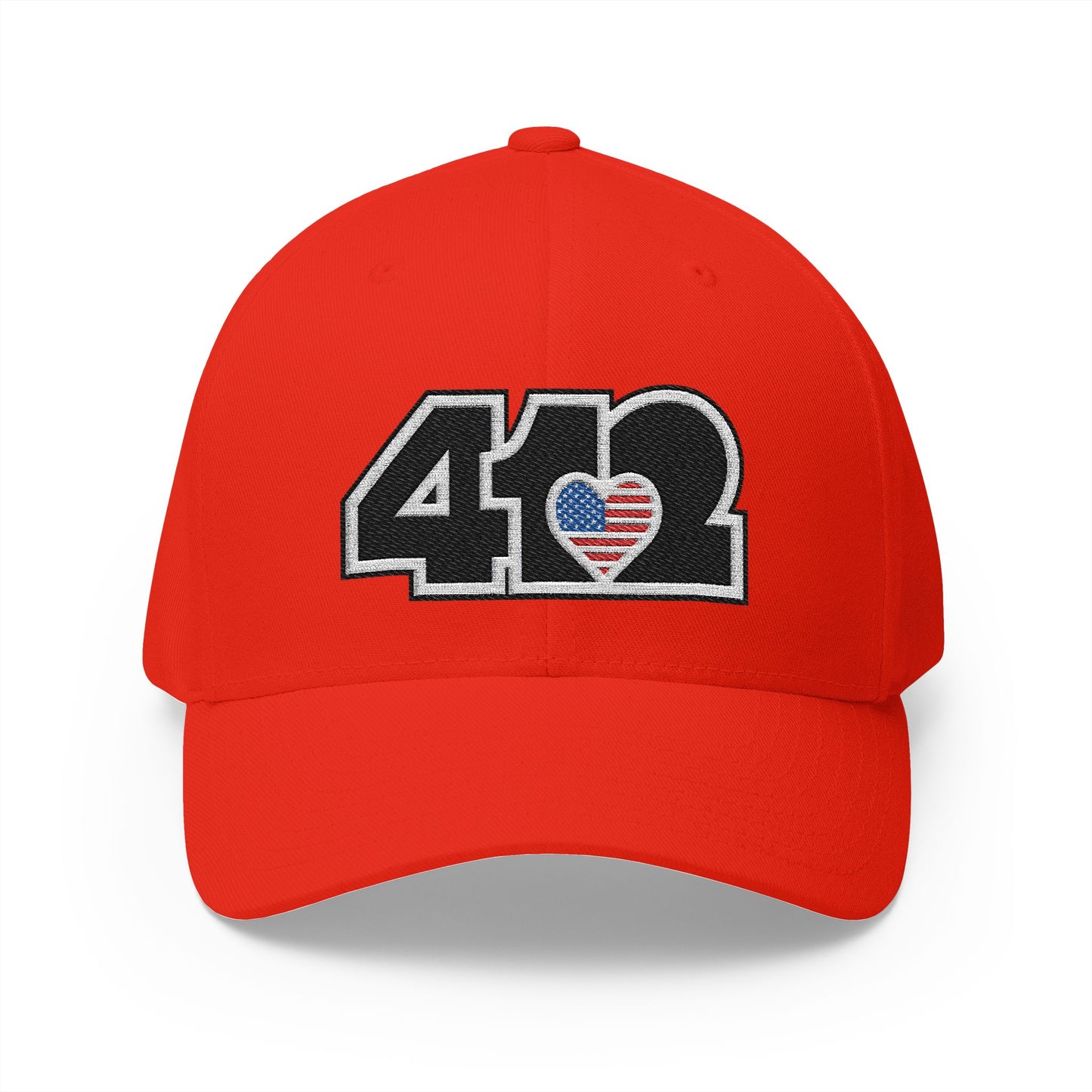 412 Stretch Fit Crown - Embroidered Stars & Stripes Heart, Black Logo