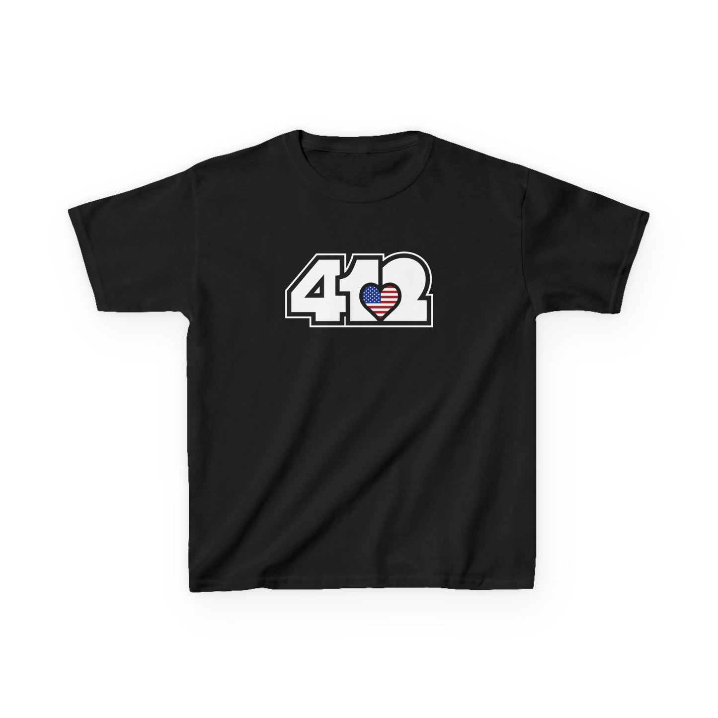 412 Kids Cotton Tee - Stars & Stripes Heart, White Logo